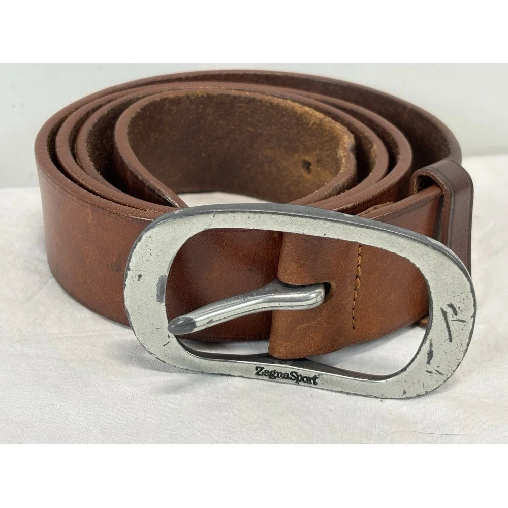 Ermenegildo Zegna Sport Leather Belt Men's 38 Brown Casual Made In Italy READ